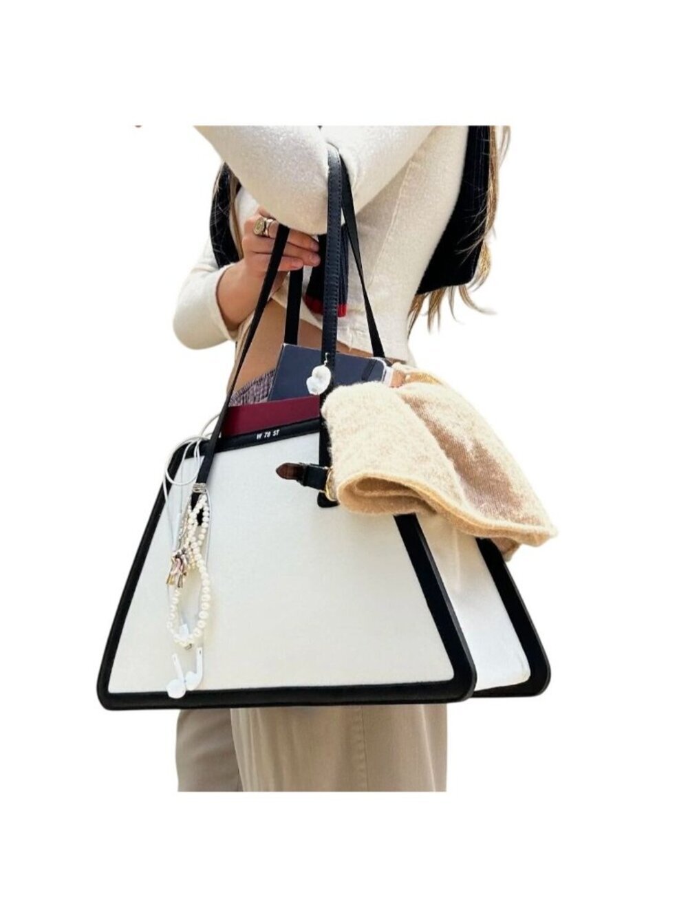 W 78 ST The Jolie Canvas Black Leather Shoulder Bag USA MSRP $750